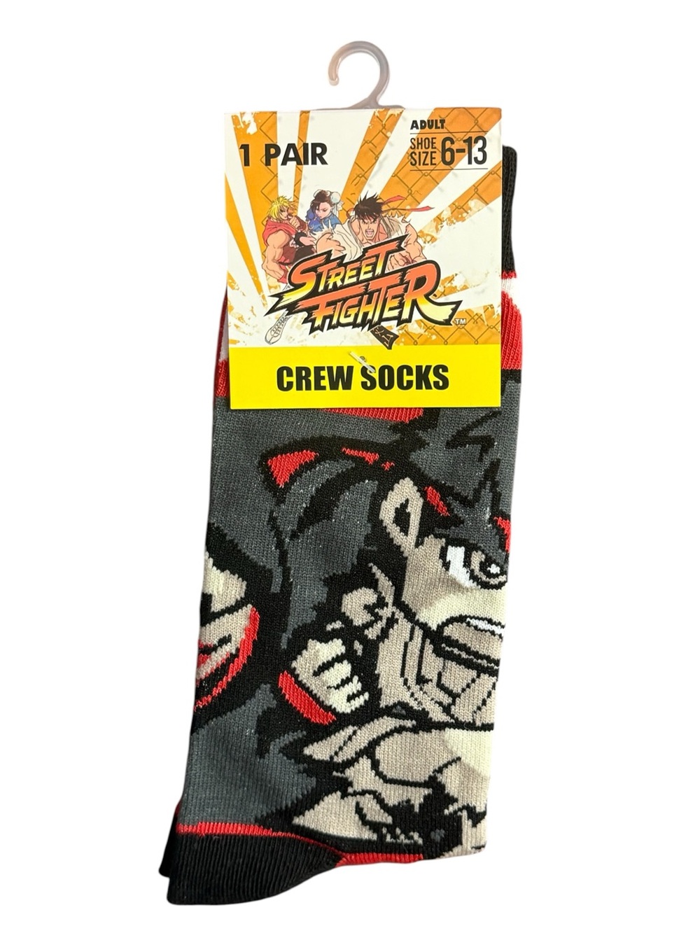 Street Fighter Ryu Capcom Crew Socks Adult Shoe Size 6-13 NWT Gamer Gift